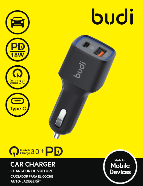 Budi 065T car charger quickly charge +PD