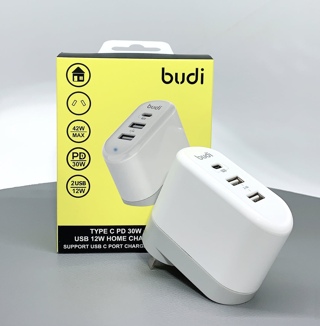 Budi Type-C PD 30W + USB M8J030A 12W home charger wall charger