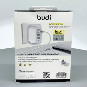 Budi Type-C PD 30W + USB M8J030A 12W home charger wall charger