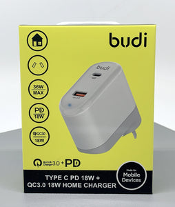 Budi Type-C PD 36W QC3.0 home charger wall charger