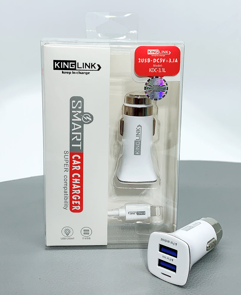 Kinglink KDC-3.1L 2USB LED light smart car charger with lightning cable