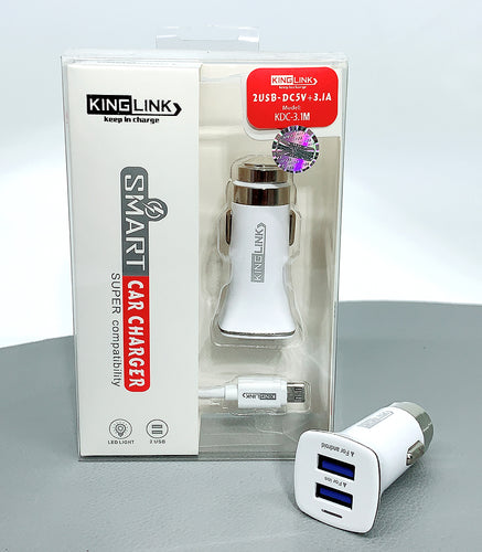 Kinglink KDC-3.1T 2USB LED light smart car charger with type-c cable