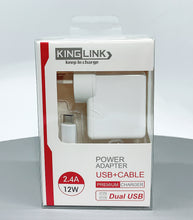 Load image into Gallery viewer, Kinglink M8J906T dual USB home charger with type-c cable wall charger