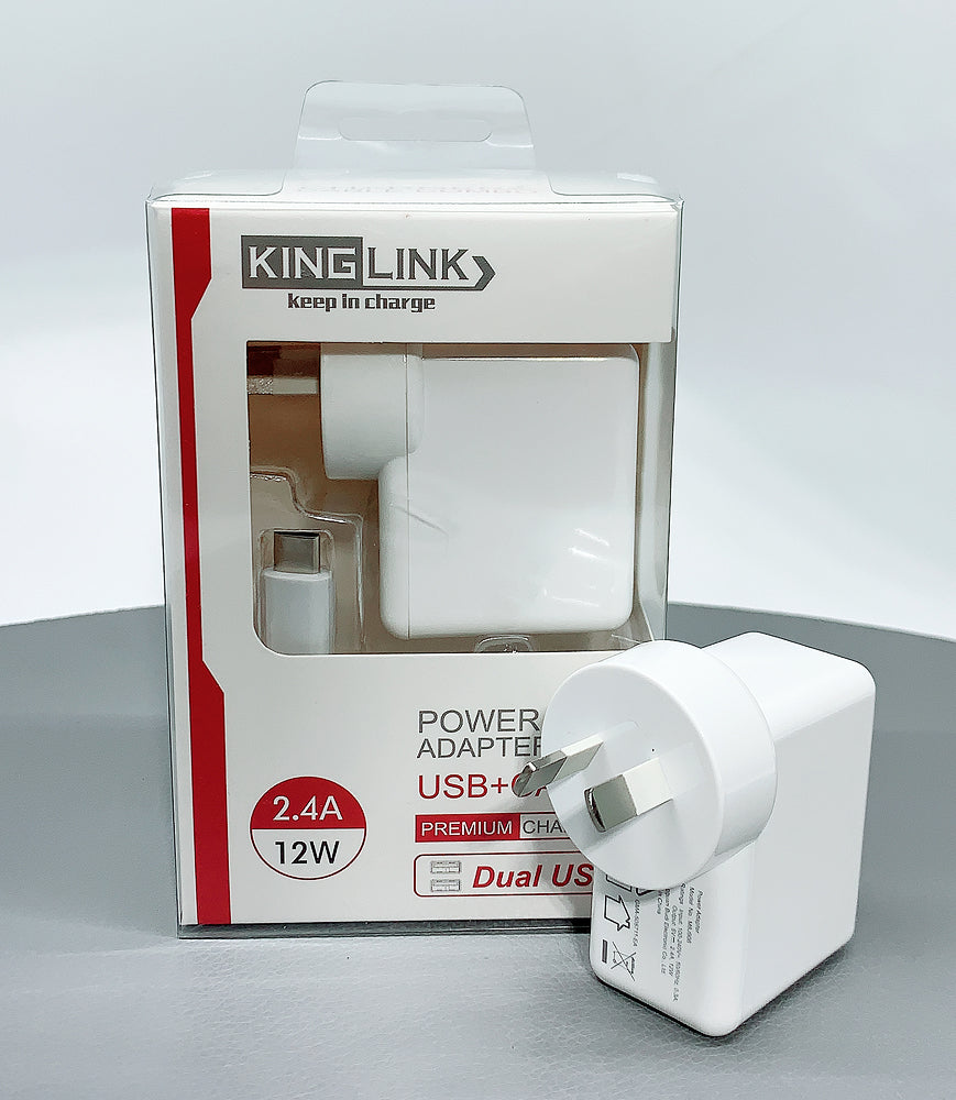 Kinglink M8J906T dual USB home charger with type-c cable wall charger